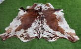 Real Cowhide in Tricolor Brown and White Cowhide Rug Genuine Cow Skin Rug Large Floor Area Rug Cowhide for Living Room Decor