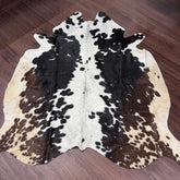 Real Tricolor Cowhide Rug Hair on Cowhide Rug Natural Cow Hide Rug Leather for Living Room Bedroom Office Farmhouse Western Decor Rugs