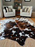 Premium Dark Brown Tricolor Genuine Cowhide Rug Price in Pakistan | Natural Cow Skin Leather Carpet