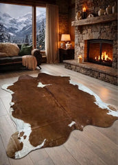 Premium Brown & White Genuine Cowhide Rug | 100% Natural Cow Skin Leather Carpet