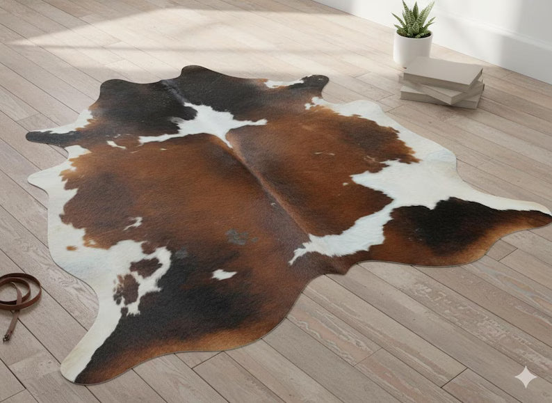 Premium Tricolor Genuine Cowhide Rug | Natural Cow Skin Leather Carpet