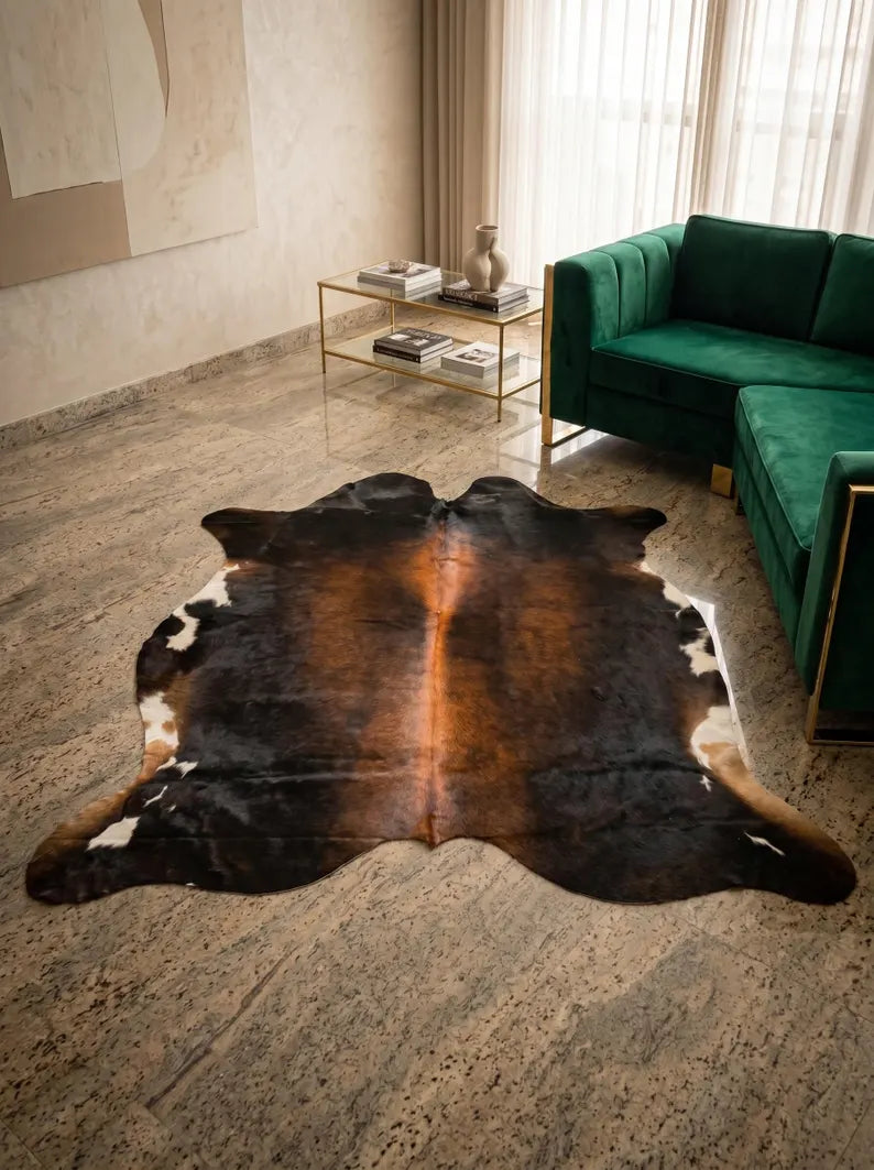Premium Tricolor Genuine Cowhide Rug | 100% Natural Cow Skin Leather Carpet
