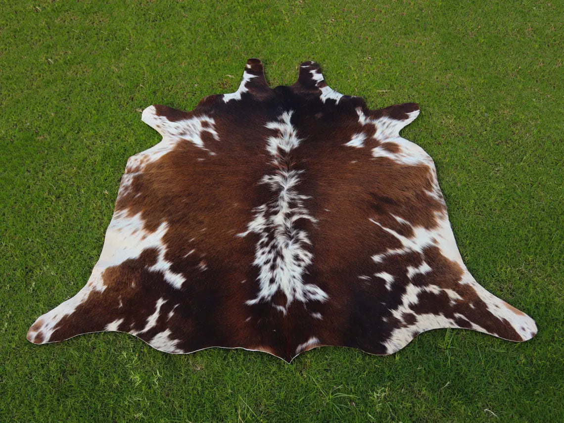 Genuine Brown & White Cowhide Rug | Premium Natural Cow Skin Carpet