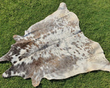Gray and White Cowhide Rug, Gray Salt and Pepper Cowhide Rug - Natural Cowskin Rugs - Leather Rugs for Bedroom