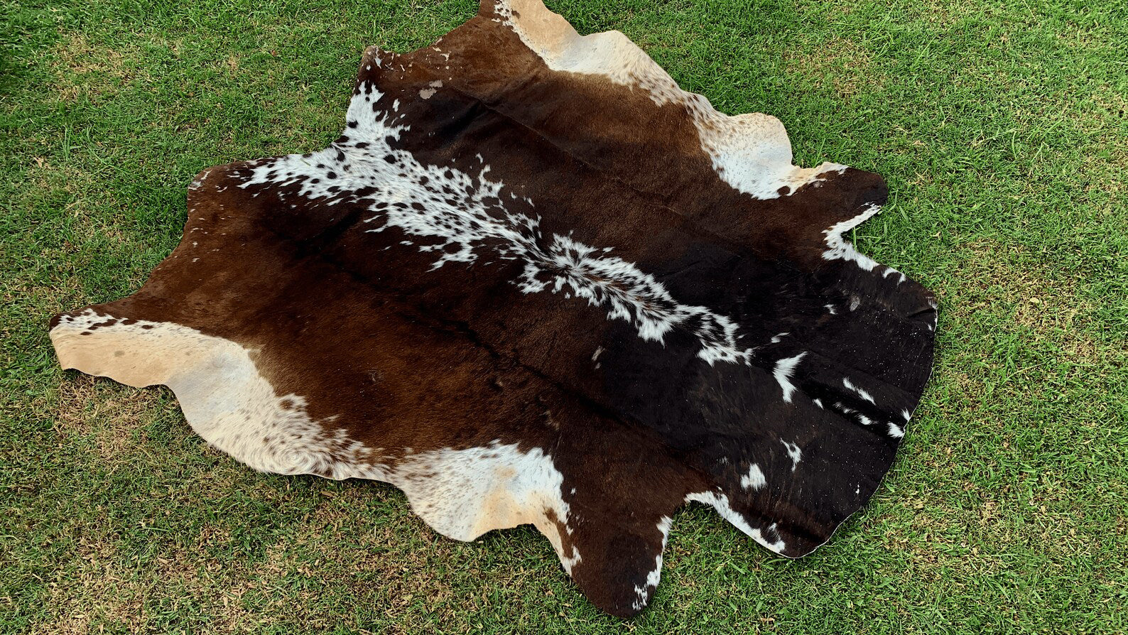 Natural Tricolor Cowhide Rug - Large Cowhide Rug for Living Room Area - Brindle Cowhide Rug - Natural Cowhide Floor Rug