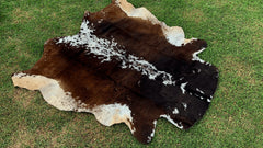 Natural Tricolor Cowhide Rug - Large Cowhide Rug for Living Room Area - Brindle Cowhide Rug - Natural Cowhide Floor Rug