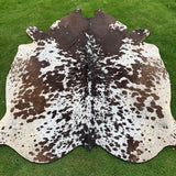 Amazing Tricolor Cowhide Rug | Tricolor Cow Rug | Tricolor brown and white leather rug