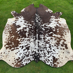 Amazing Tricolor Cowhide Rug | Tricolor Cow Rug | Tricolor brown and white leather rug