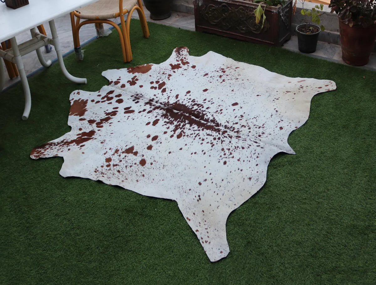 Cowhide Rug-Genuine Brown and White Cowhide Rug-Exclusive Spotted Cow Skin Rug