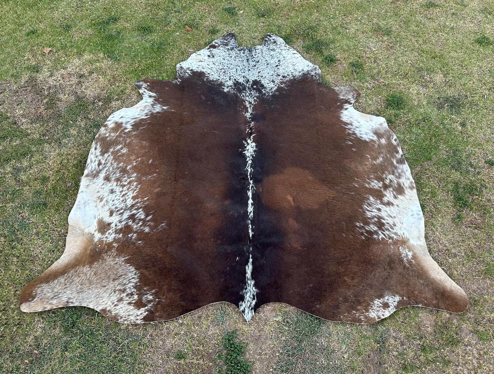 Brazilian Cowhide Area Rug Tricolor Cowhide Genuine Brown and White Cowhide Rug-Exclusive Spotted Cow Skin Rug-Large Cowhide Rug