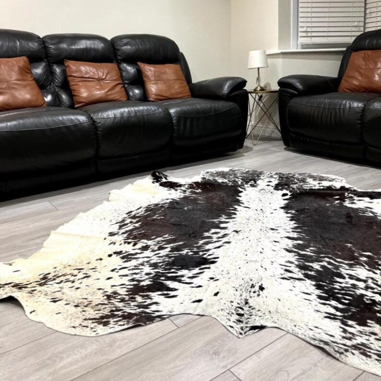 Black and White Spotted Cowhide Rug Genuine Leather Hide