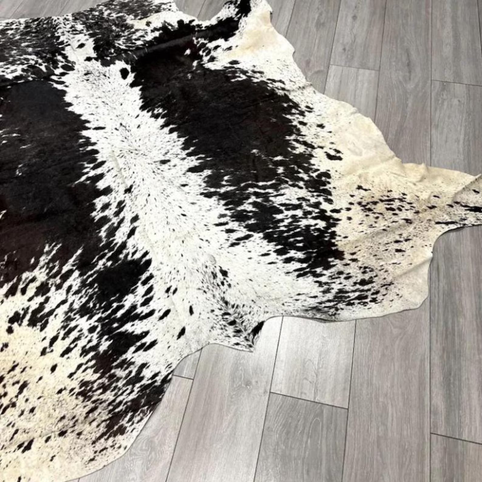 Black and White Spotted Cowhide Rug Genuine Leather Hide