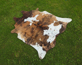 Genuine Brindle Cowhide Rug – Natural Tricolor Brazilian Animal Skin Area Rug