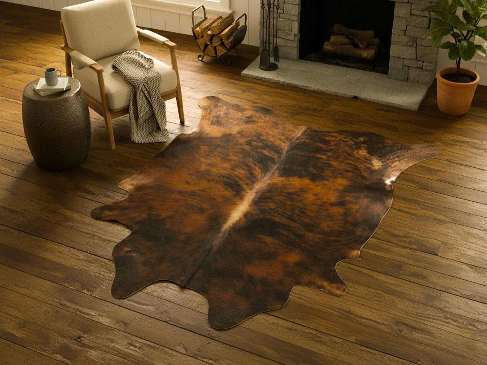 Genuine Brindle Cowhide Rug Tricolor Brazilian Animal Skin Area Rug