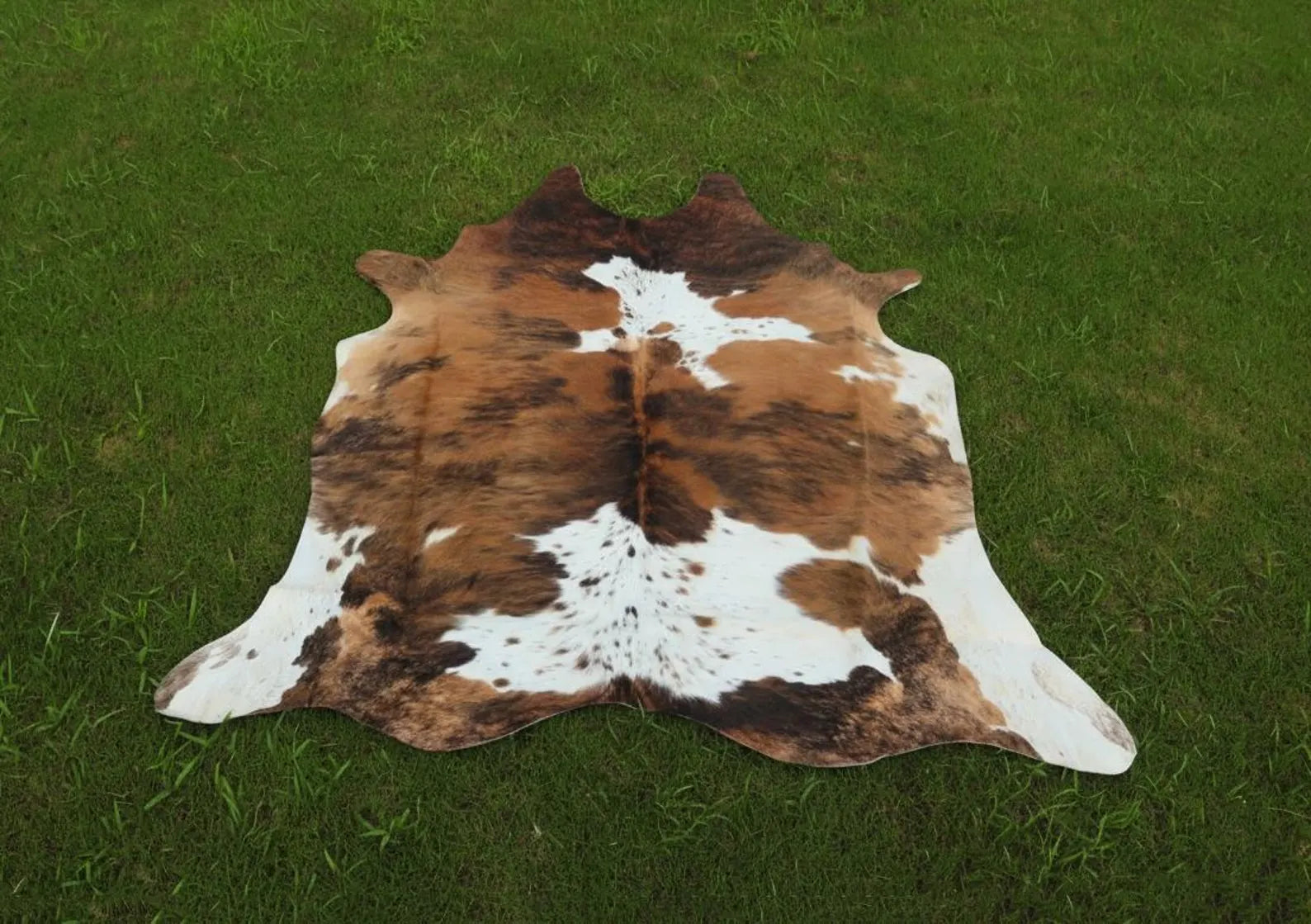 Genuine Brindle Cowhide Rug – Natural Tricolor Brazilian Animal Skin Area Rug
