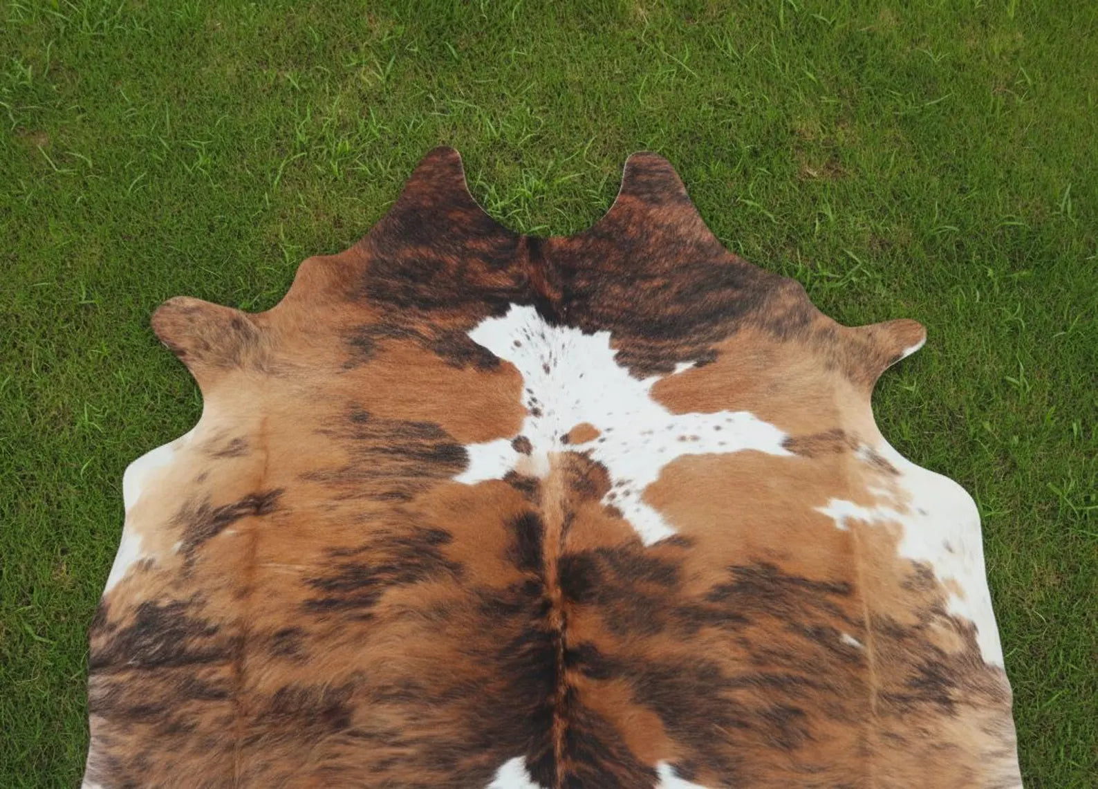 Genuine Brindle Cowhide Rug – Natural Tricolor Brazilian Animal Skin Area Rug