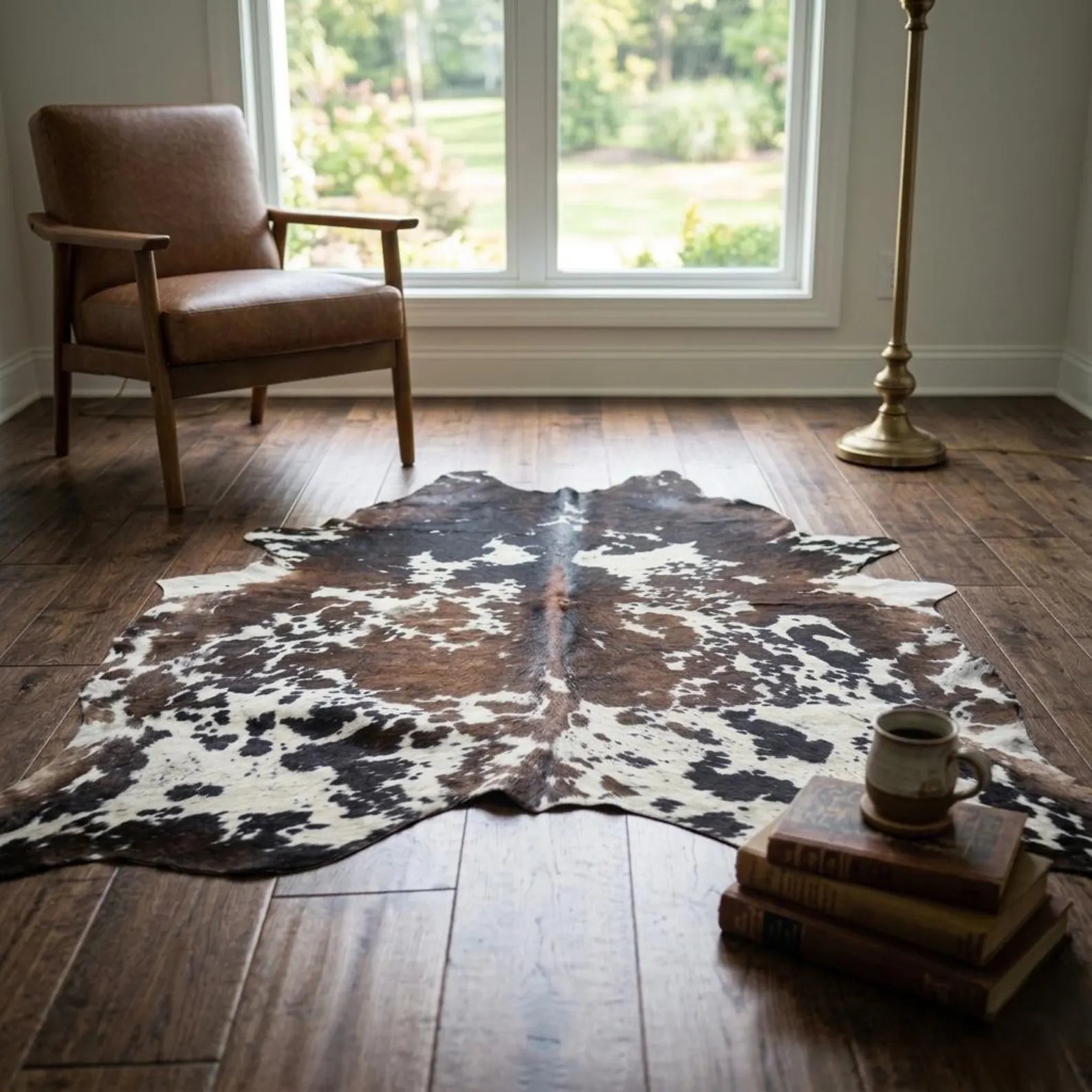 Tricolor Genuine Cowhide Rug in Pakistan | Premium Brown Black & White Cow Skin Rug | Natural Cow Hide Rugs