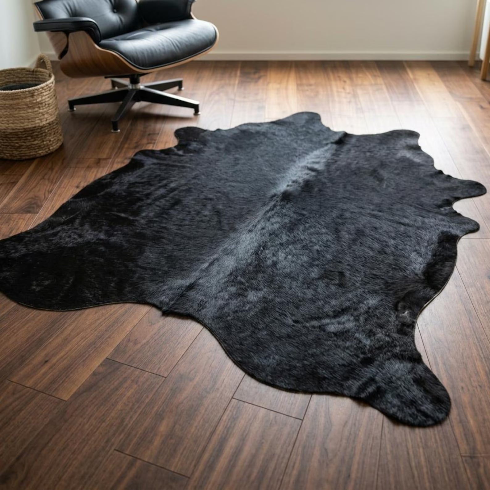 Black Cowhide Rug with Speckled Hair Price in Pakistan | Premium Genuine Cow Skin Rug | Export Quality