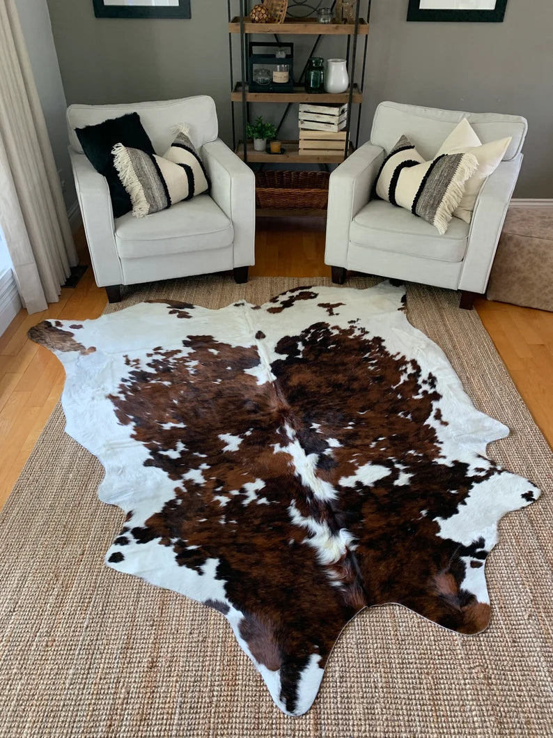 Premium Dark Brown Tricolor Genuine Cowhide Rug Price in Pakistan | Natural Cow Skin Leather Carpet