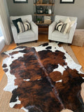 Premium Dark Brown Tricolor Genuine Cowhide Rug Price in Pakistan | Natural Cow Skin Leather Carpet