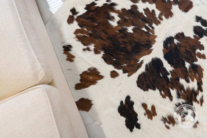 Premium White & Brown Spotted Genuine Cowhide Rug Price in Pakistan | Natural Cow Skin Leather Carpet