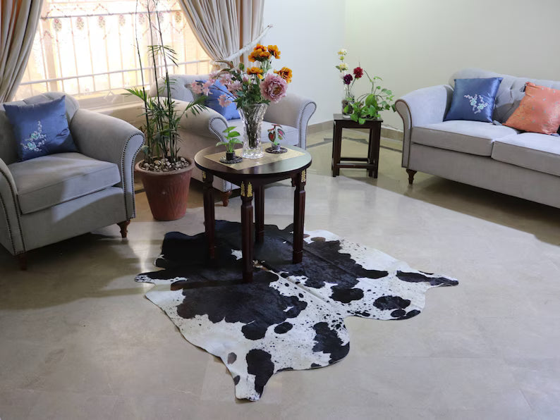 Premium Black & White Genuine Cowhide Rug