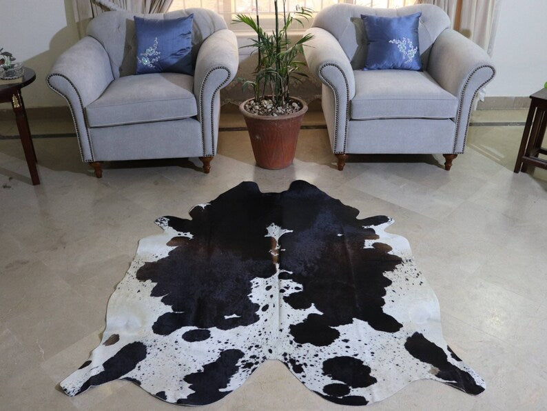 Premium Black & White Genuine Cowhide Rug