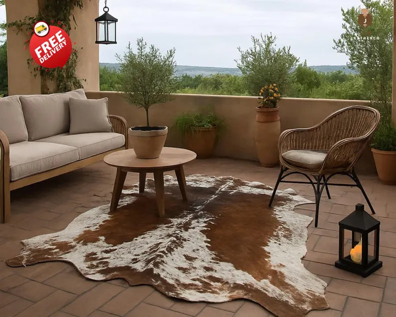 Premium Brown & White Genuine Cowhide Rug