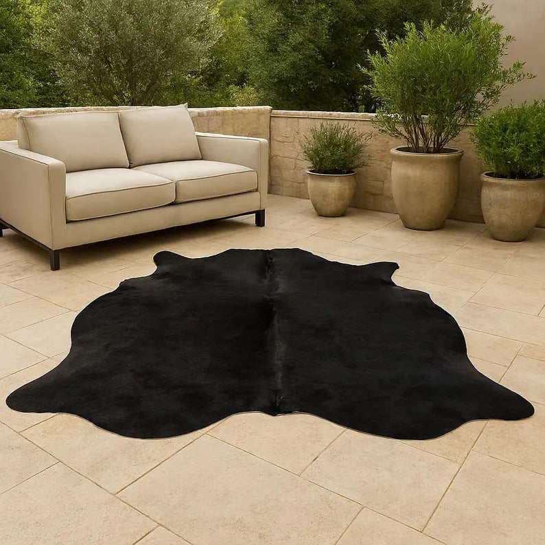 Premium Solid Black Genuine Cowhide Rug Price in Pakistan | 100% Natural Cow Skin Leather Carpet