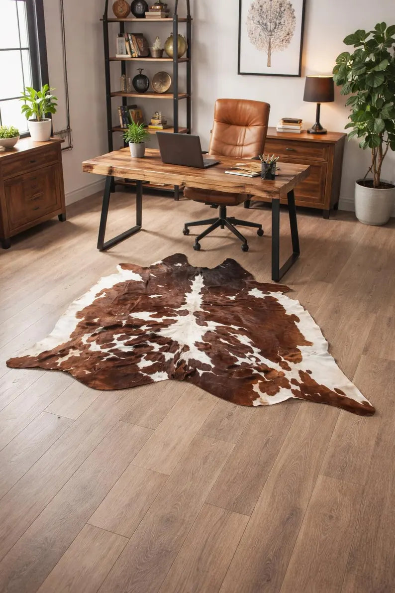 Luxury Brown & White Genuine Cowhide Rug | Authentic Natural Cow Skin Carpet