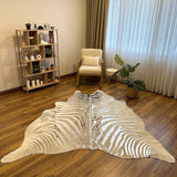 Luxury Zebra Print Cowhide Rug – Metallic Silver on Beige Cow Skin Rug | Cowhide Rugs Price in Pakistan