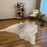 Luxury Zebra Print Cowhide Rug – Metallic Silver on Beige Cow Skin Rug | Cowhide Rugs Price in Pakistan