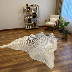 Luxury Zebra Print Cowhide Rug – Metallic Silver on Beige Cow Skin Rug | Cowhide Rugs Price in Pakistan
