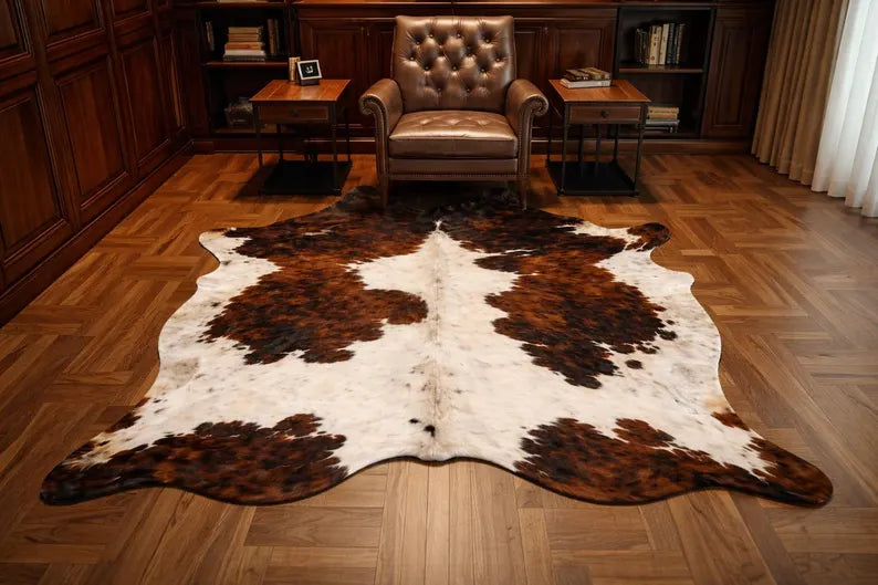 Premium Dark Brown & White Genuine Cowhide Rug Price in Pakistan | Natural Cow Hide