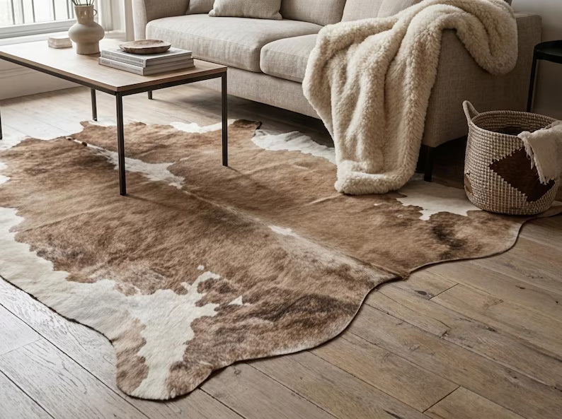 Premium Light Brown & White Genuine Cowhide Rug Price in Pakistan | Natural Cow Skin Leather