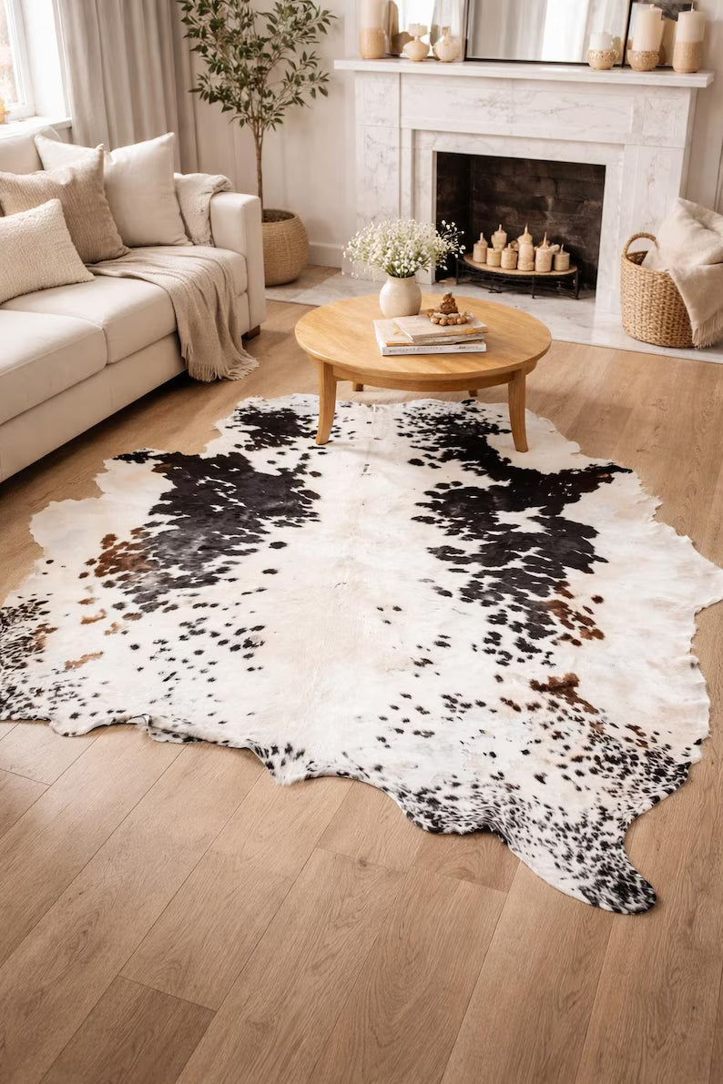 Premium Black & White Genuine Cowhide Rug Price in Pakistan | Natural Cow Skin Leather Carpet