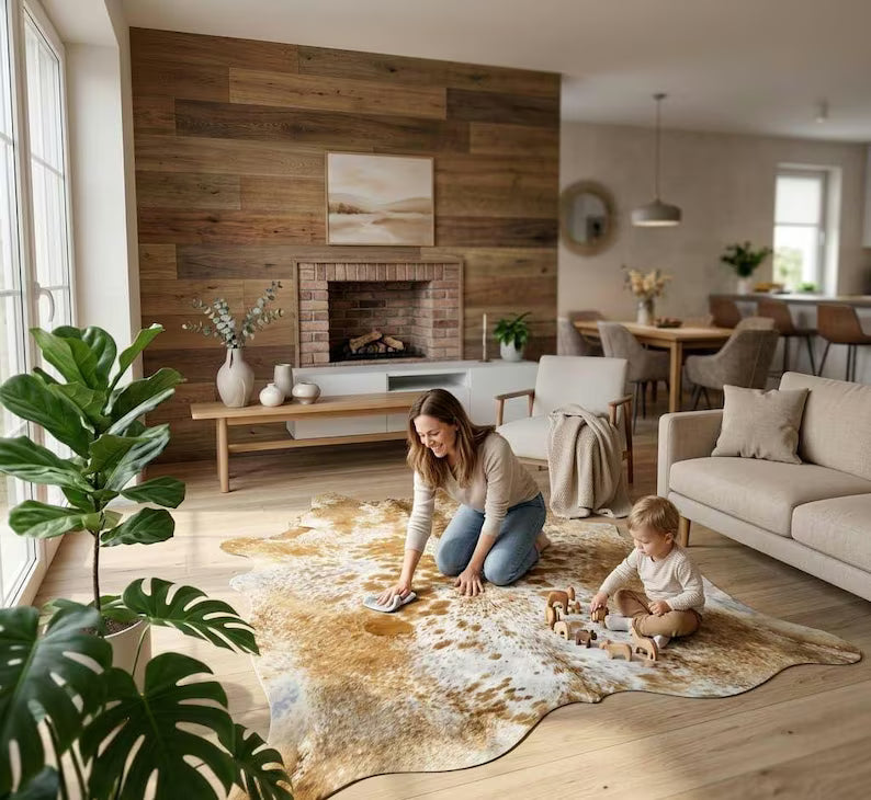 Premium Tan & White Genuine Cowhide Rug Price in Pakistan | Natural Cow Skin Rug