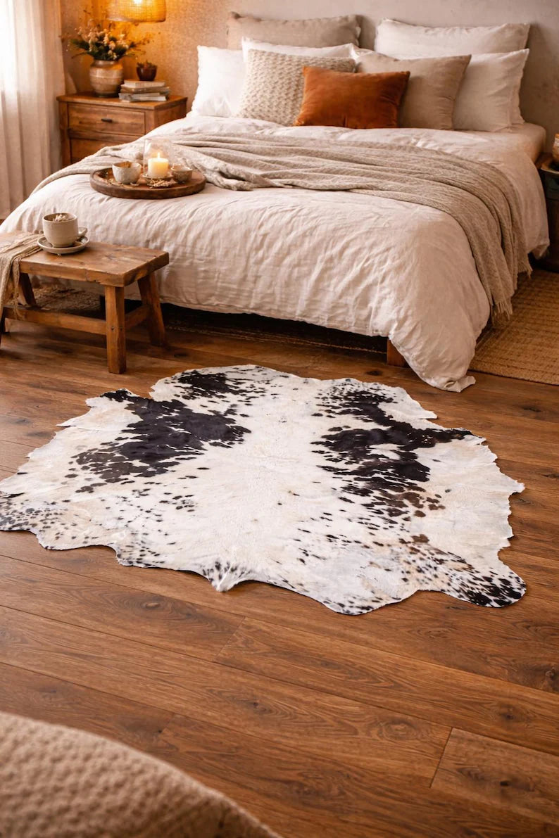 Premium Black & White Genuine Cowhide Rug Price in Pakistan | Natural Cow Skin Leather Carpet