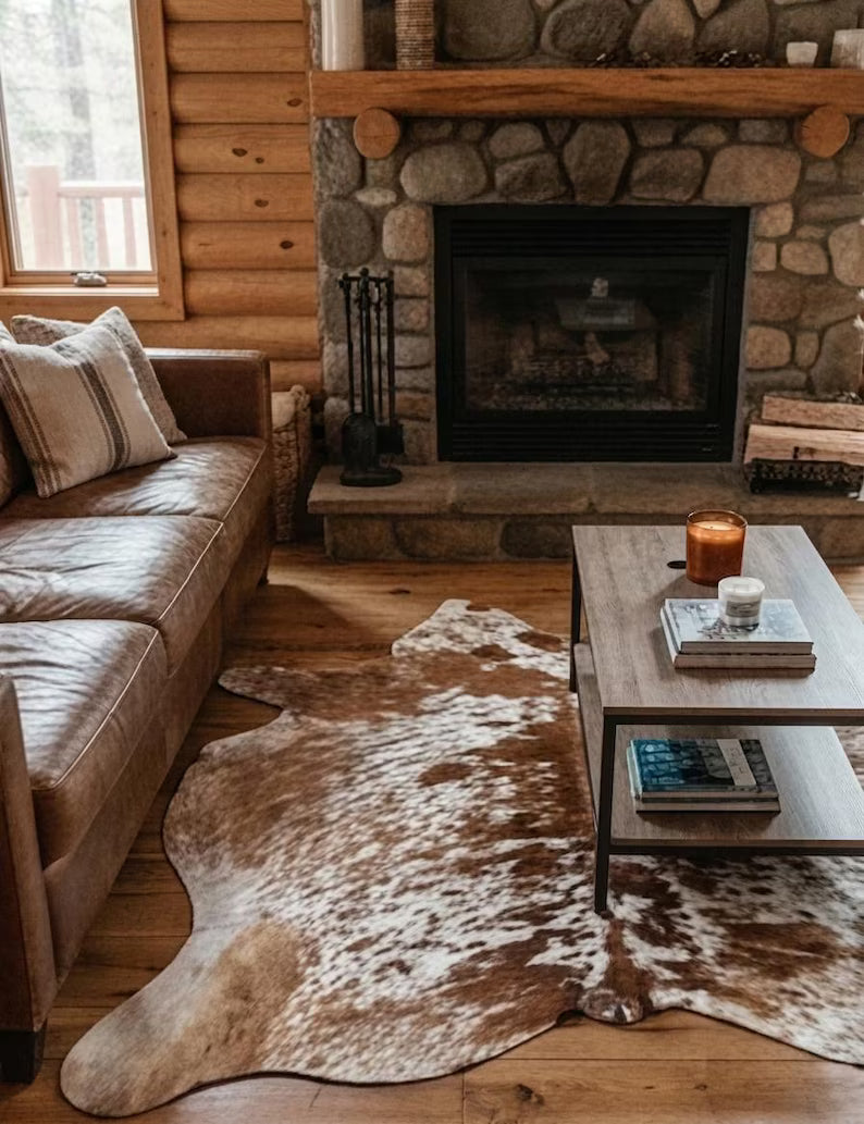 Premium Brown & White Speckled Genuine Cowhide Rug Price in Pakistan | Natural Cow Skin Leather Carpet