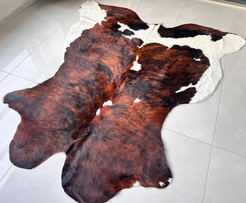 Premium Dark Brown & White Cow Hide Rug | Genuine Tricolor Cowhide Rug | Cow Hide Rug Price in Pakistan | Natural Cow Skin Carpet