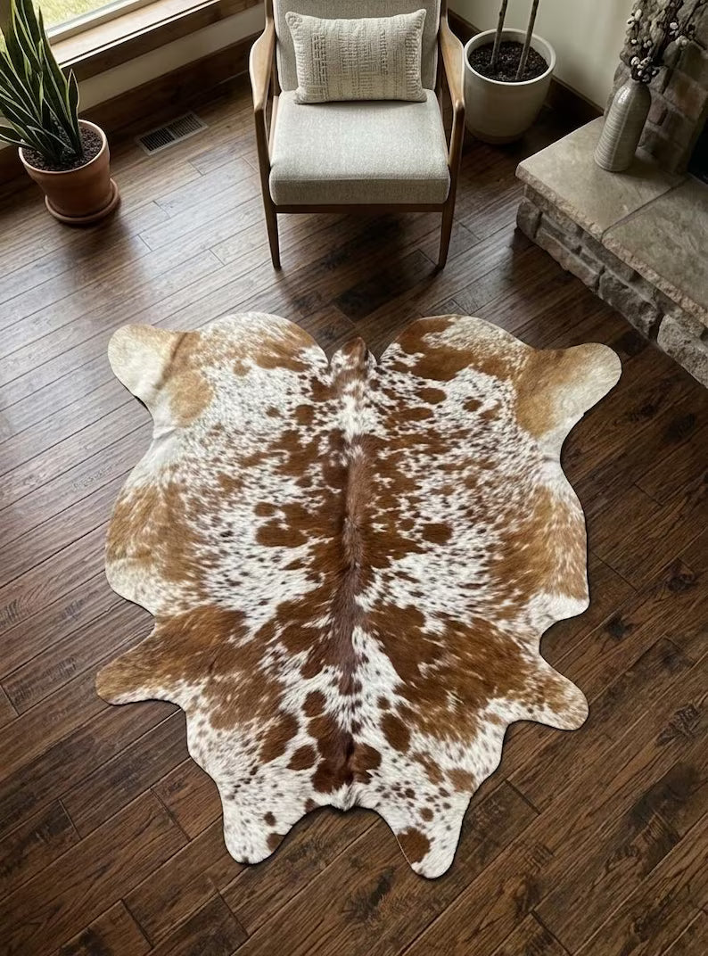 Premium Brown & White Speckled Genuine Cowhide Rug Price in Pakistan | Natural Cow Skin Leather Carpet