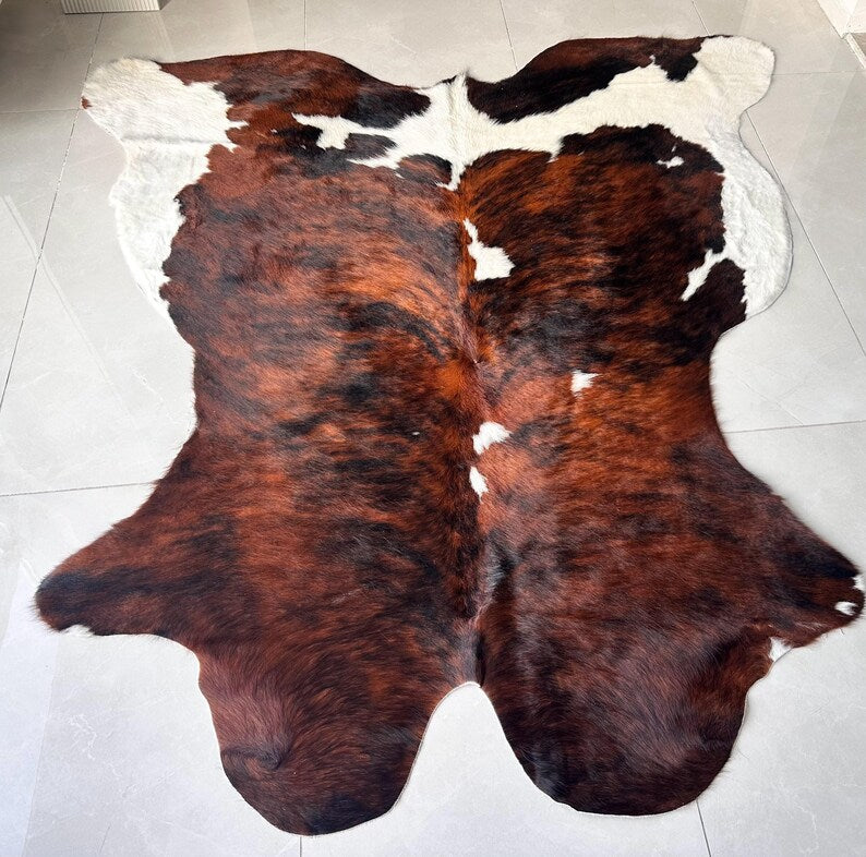Premium Dark Brown & White Cow Hide Rug | Genuine Tricolor Cowhide Rug | Cow Hide Rug Price in Pakistan | Natural Cow Skin Carpet