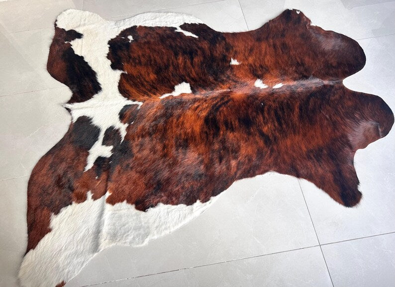 Premium Dark Brown & White Cow Hide Rug | Genuine Tricolor Cowhide Rug | Cow Hide Rug Price in Pakistan | Natural Cow Skin Carpet
