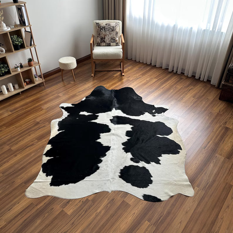 Premium Black & White Genuine Cowhide Rug in Pakistan | Natural Cow Skin Rug