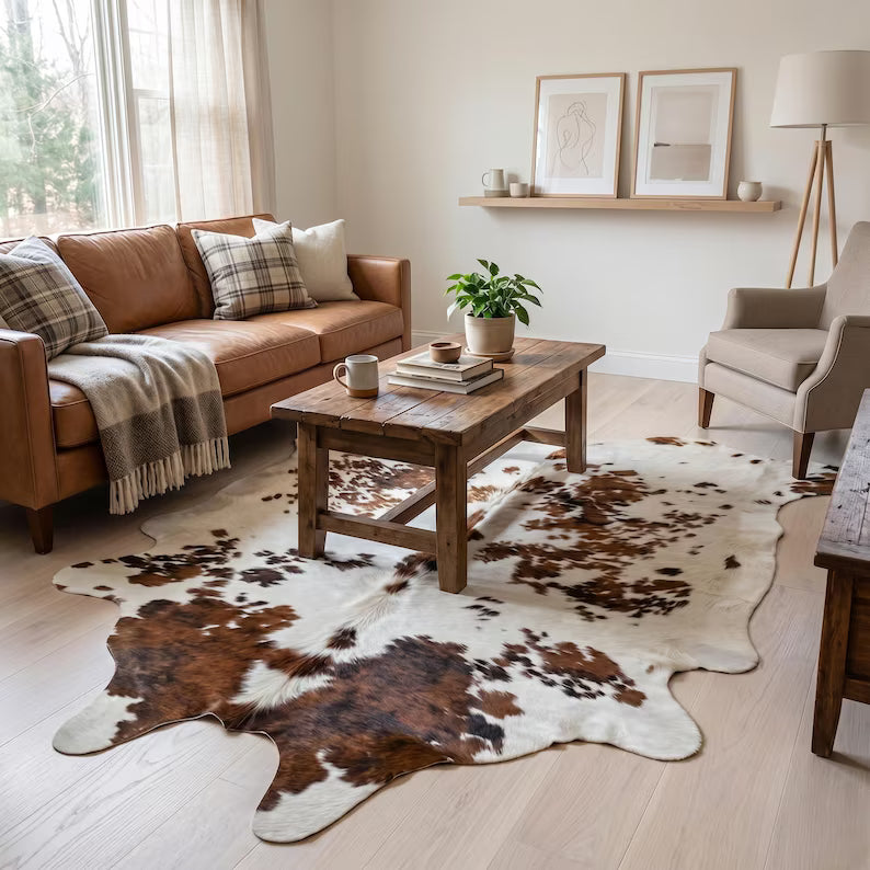 Premium Cowhide Wall Hanging | Genuine Brown & White Cow Hide Wall Decor | Cow Hide Rug Price in Pakistan | Luxury Natural Cow Skin