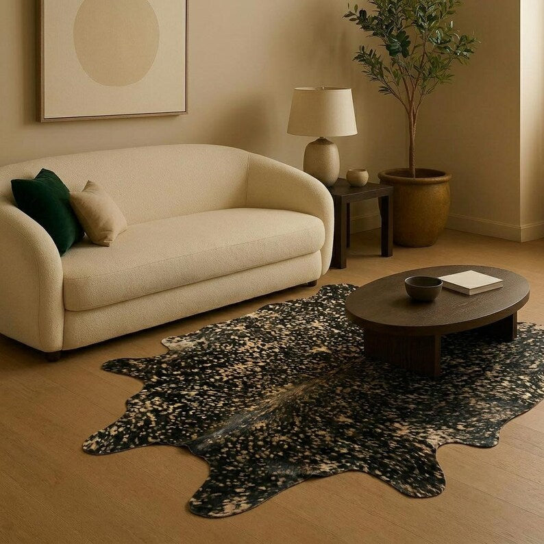 Premium Black Salt & Pepper Genuine Cowhide Rug Price in Pakistan | Natural Cow Skin Leather Carpet