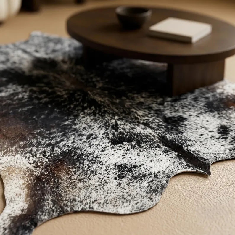 Premium Black & White Speckled Cowhide Rug – Natural Cow Hide Rug in Pakistan