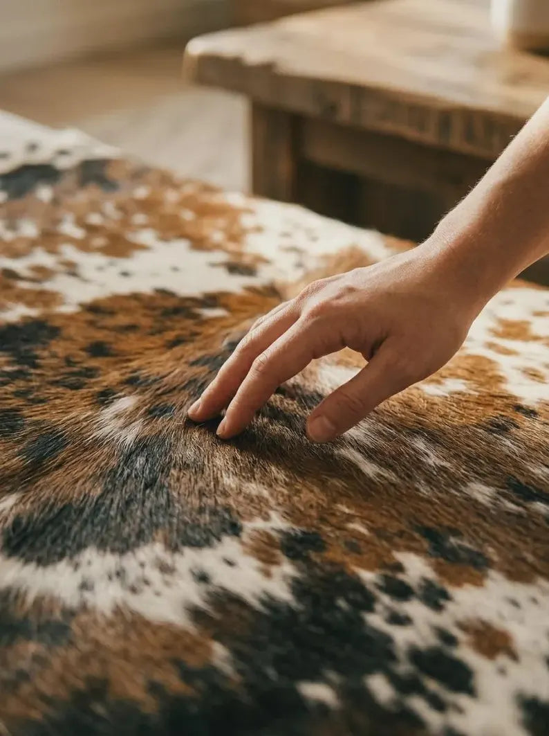 Speckled Brown & White Cowhide Rug in Pakistan | Luxury Natural Cow Skin Carpet