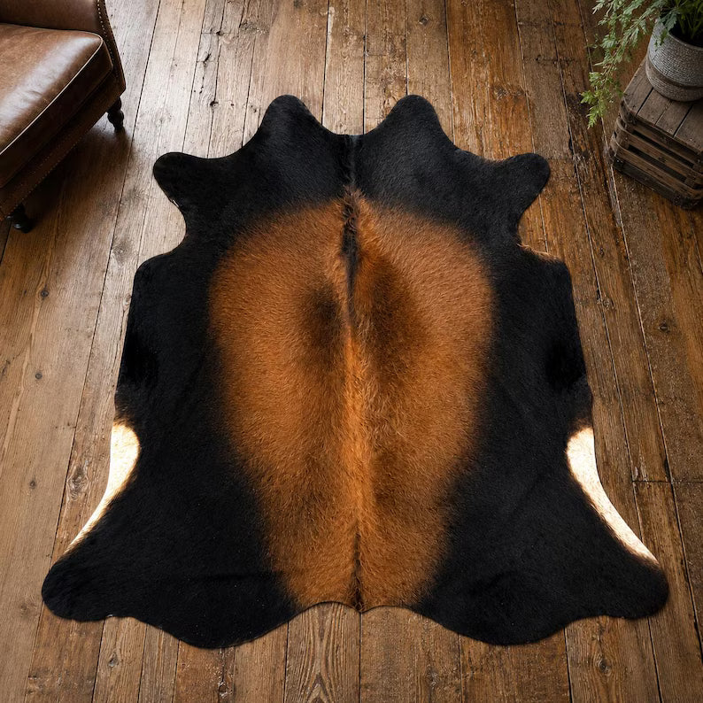Premium Black & Brown Genuine Cowhide Rug Price in Pakistan | Natural Cow Skin Leather Carpet