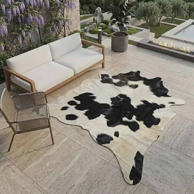 Premium Black & White Genuine Cowhide Rug Price in Pakistan | Natural Cow Skin Leather Carpet